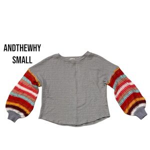 ANDTHEWHY~Oversized~Small Sweater~Puff‎ Crochet Sleeve